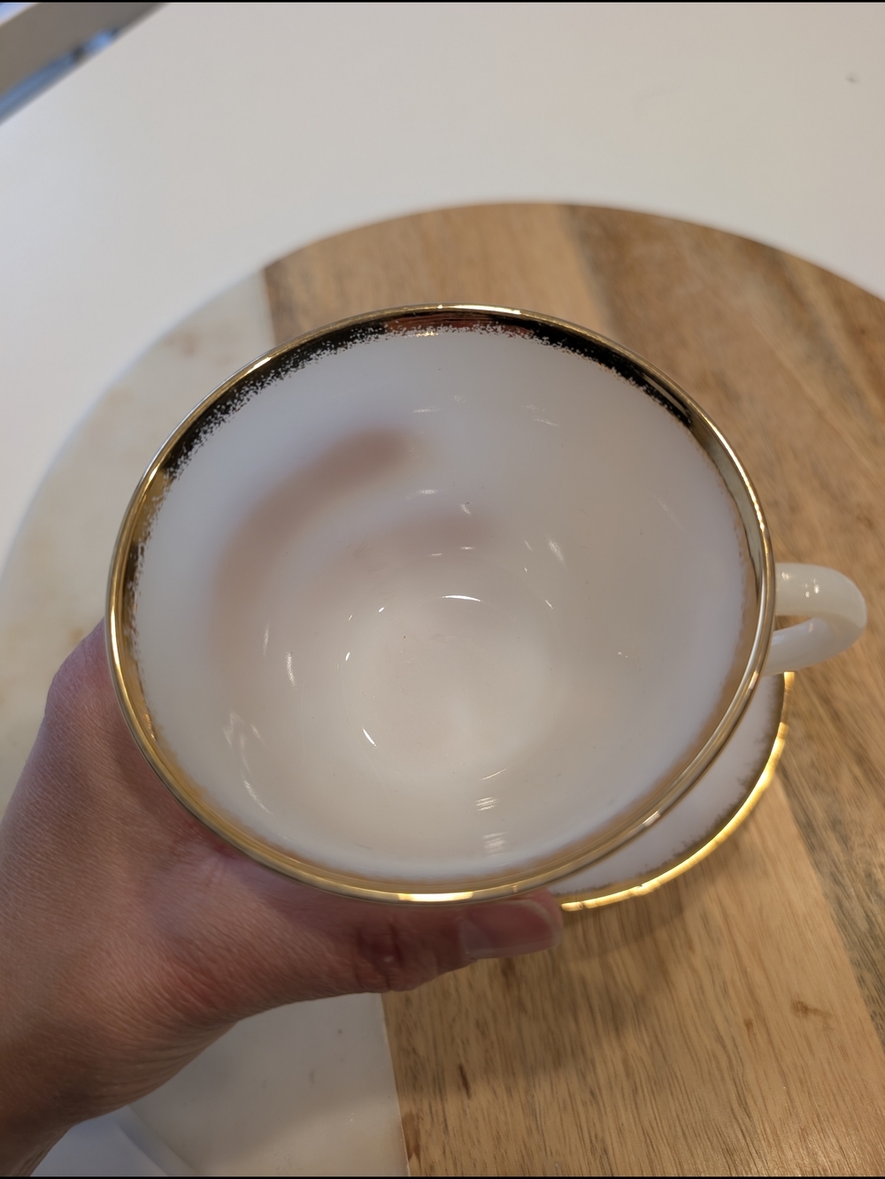 Fire‑King Milk Glass Cup & Saucer – Gold Rim Vintage Set (Made in USA) - Picture 5 of 7